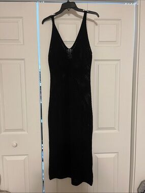 H&M Black Knit Crochet V-Neck Swim Coverup Dress